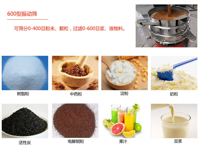 　直徑600型振動(dòng)篩使用的行業(yè)：食品行業(yè)，化工行業(yè)，制藥行業(yè)。