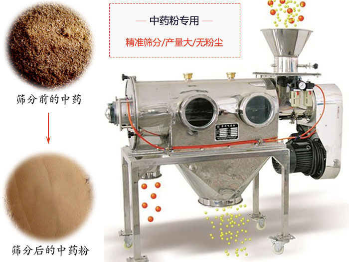 WQS50-130臥式氣流篩：中藥粉專用篩：精度篩分/產(chǎn)量大/無粉塵符合標準。